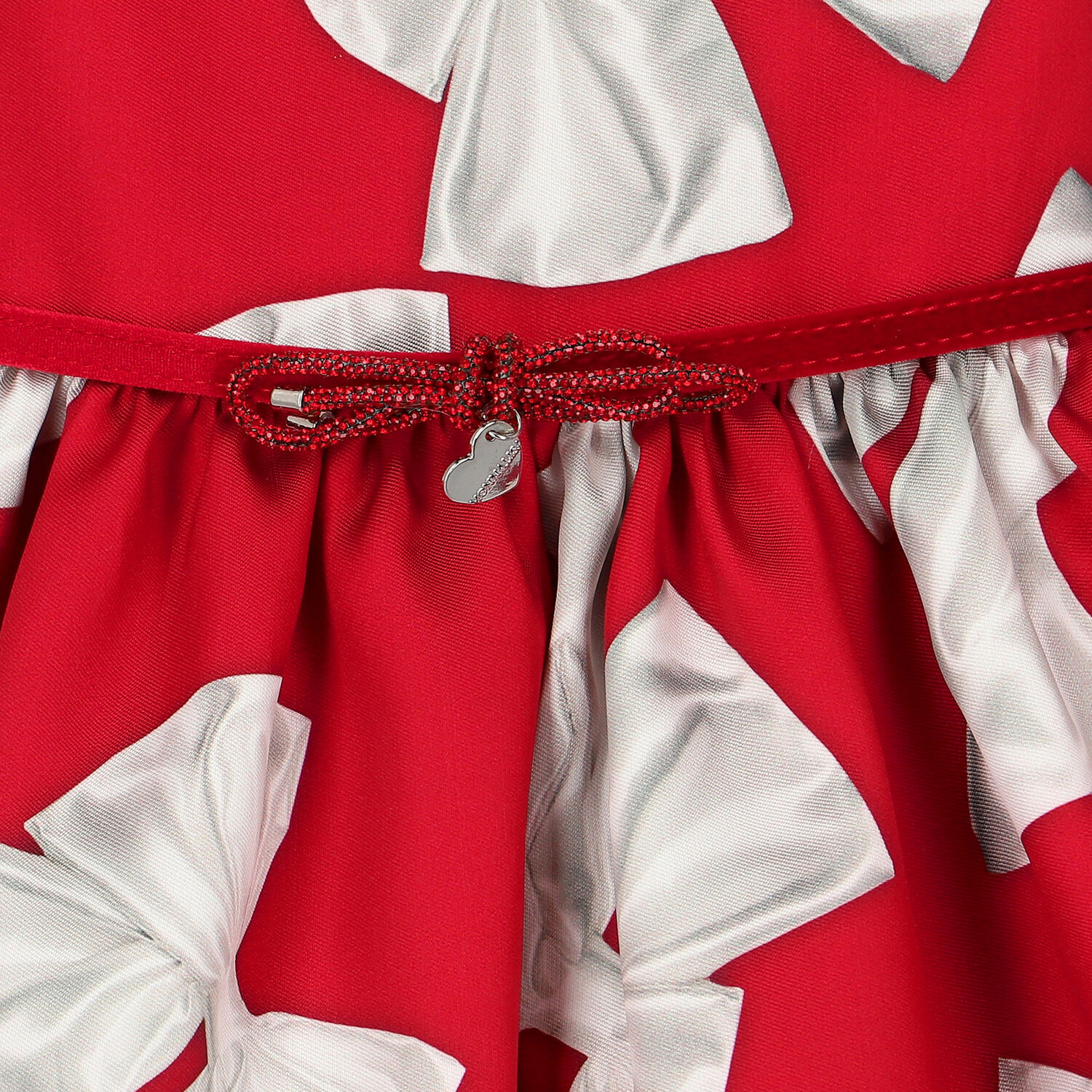 Girls Red Satin Bow Dress, 1, hi-res